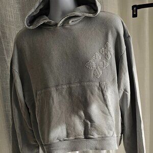 BOOHOOMAN SHRUNKEN WASHED AND APPLIQUE OFFICIAL CROSS DISTRESSED HOODIE